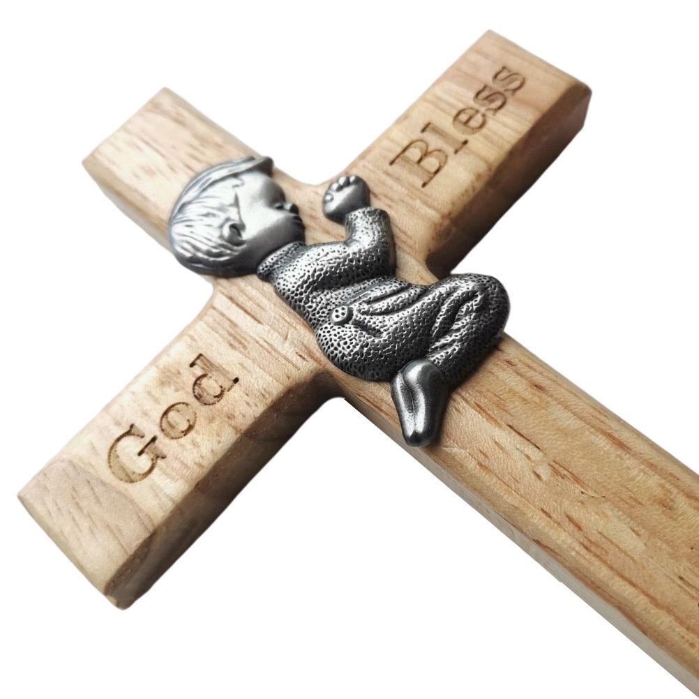 Praying Little Boy Wood Cross Wooden Blessing Cross Christmas Decoration Crafts Gifts for Newborns or Children - Image 5