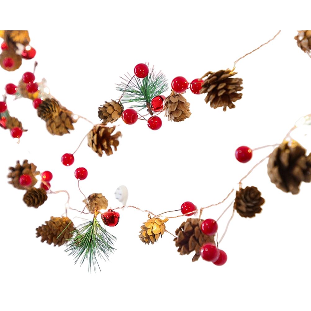 LED Christmas String Lights Decoration with Pine Cone Needles Red Berry Bell for Indoor Outdoor Christmas Party Holiday Decor - Image 1
