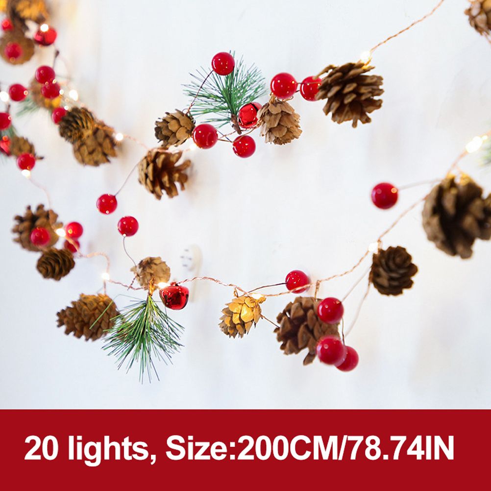LED Christmas String Lights Decoration with Pine Cone Needles Red Berry Bell for Indoor Outdoor Christmas Party Holiday Decor - Image 2