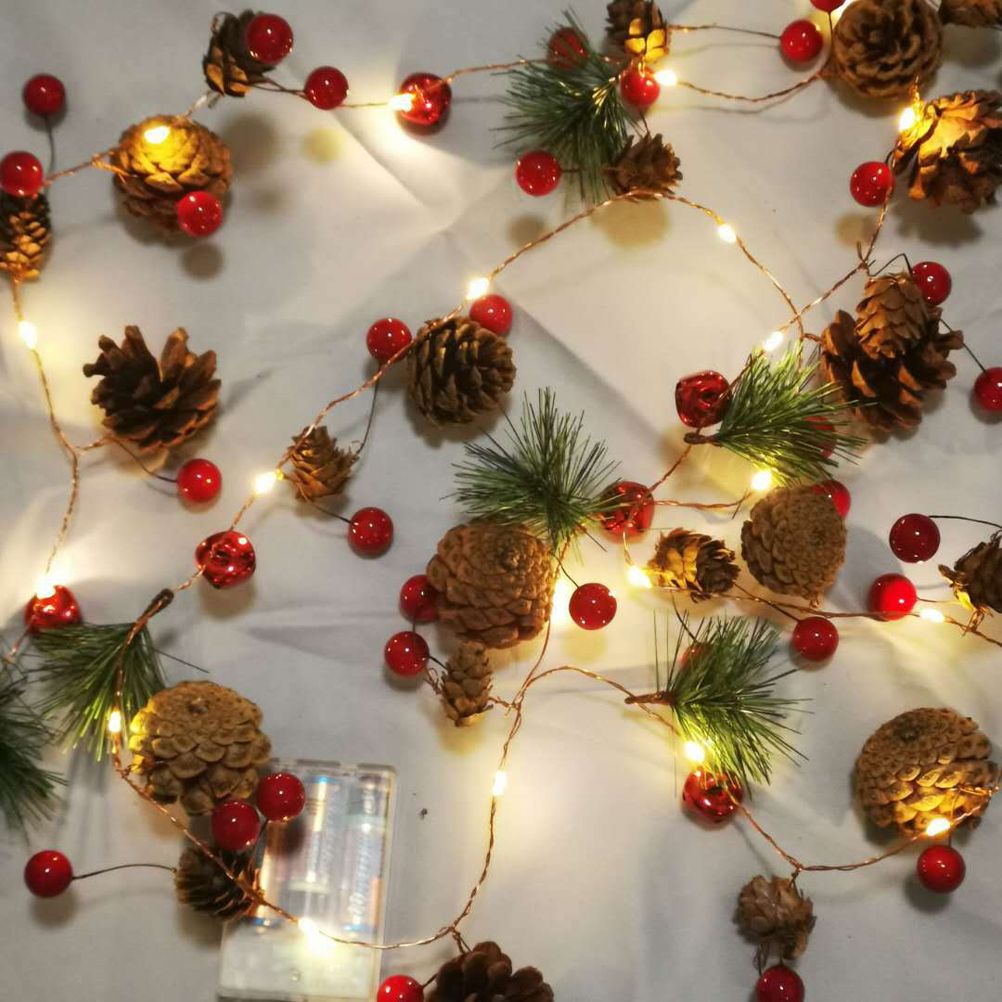 LED Christmas String Lights Decoration with Pine Cone Needles Red Berry Bell for Indoor Outdoor Christmas Party Holiday Decor - Image 4