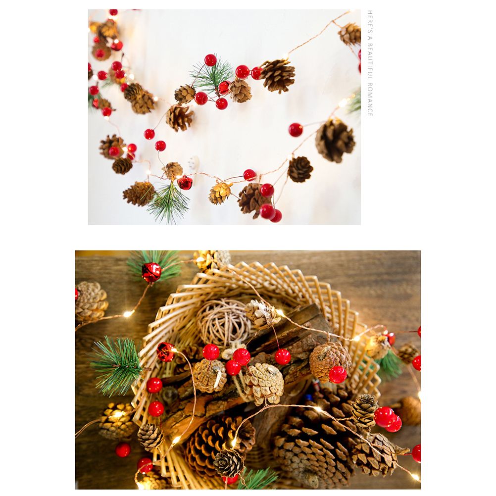 LED Christmas String Lights Decoration with Pine Cone Needles Red Berry Bell for Indoor Outdoor Christmas Party Holiday Decor - Image 7