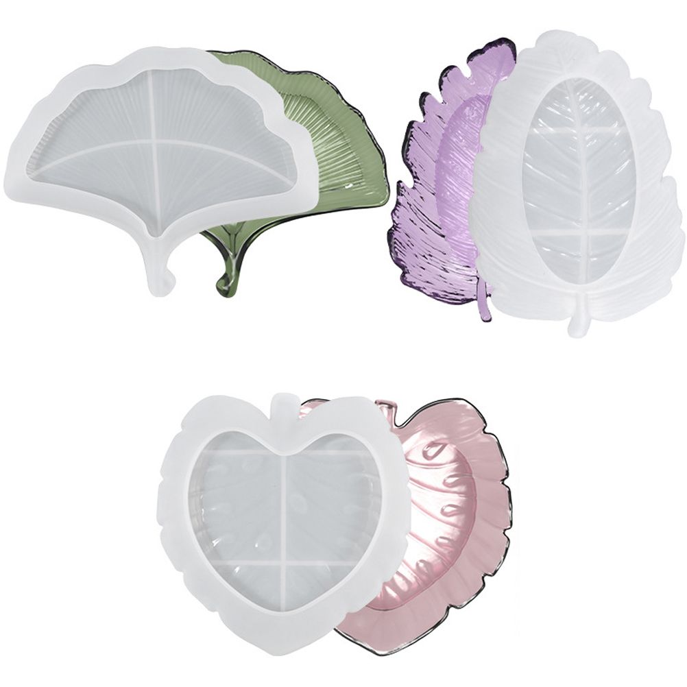 3 Pcs Leaves Silicone Mould Leaves Resin Casting Mould Tray Epoxy Resin Moulds Tray DIY Coaster Tray Casting Mould - Image 1
