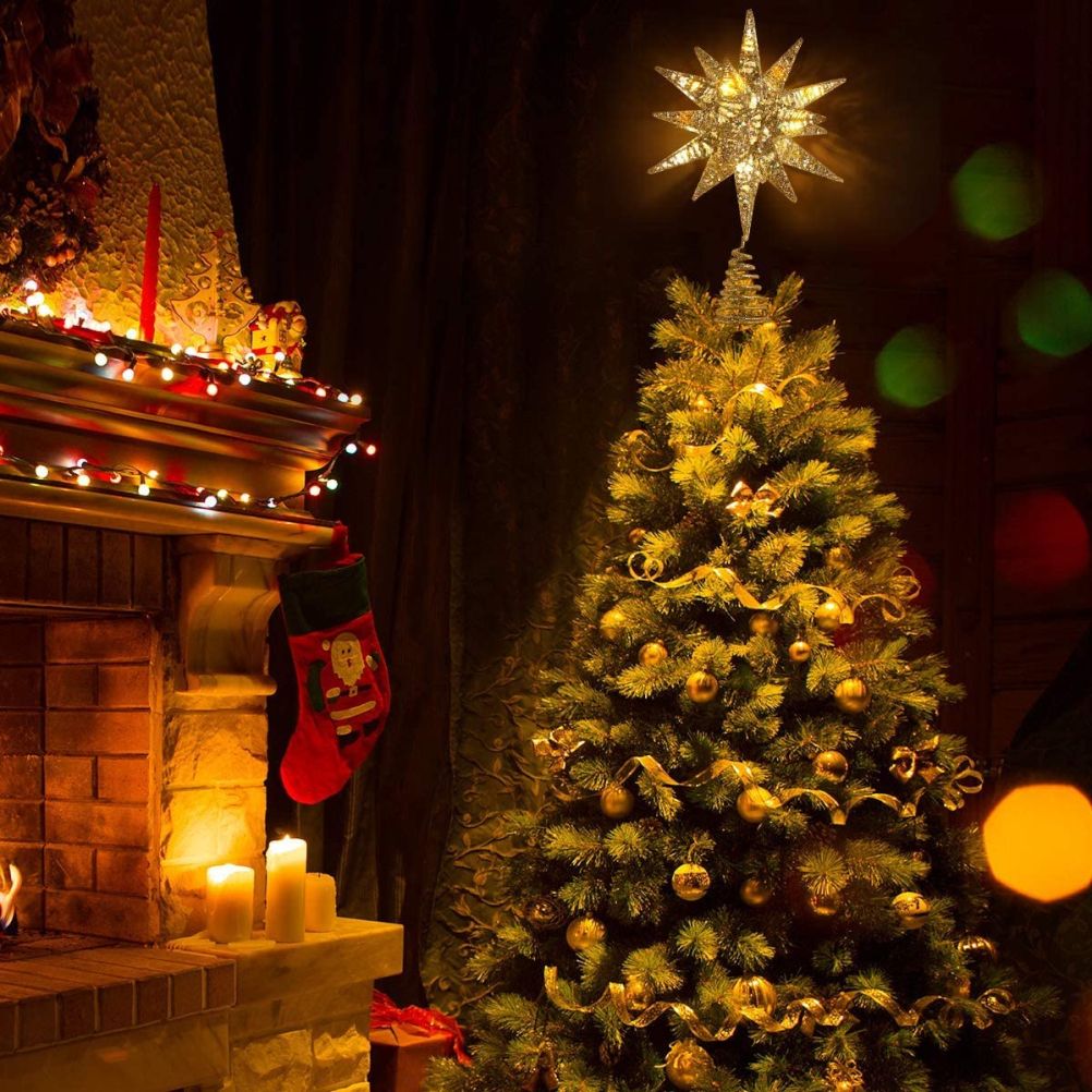 Christmas Star Tree Topper 3D Geometric Star Decorative LED Lights Battery Operated Beautiful Star Lighting with Springy Base for Holiday Xmas - Image 3