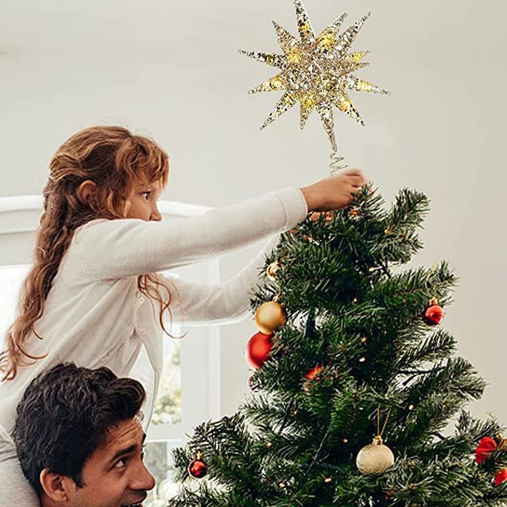 Christmas Star Tree Topper 3D Geometric Star Decorative LED Lights Battery Operated Beautiful Star Lighting with Springy Base for Holiday Xmas - Image 6
