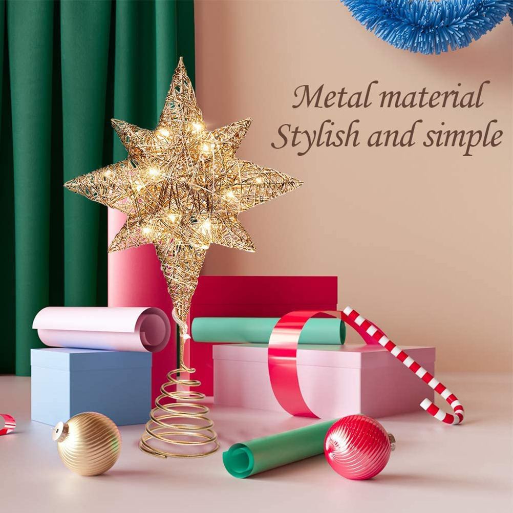 Christmas Star Tree Topper 3D Geometric Star Decorative LED Lights Battery Operated Beautiful Star Lighting with Springy Base for Holiday Xmas - Image 7