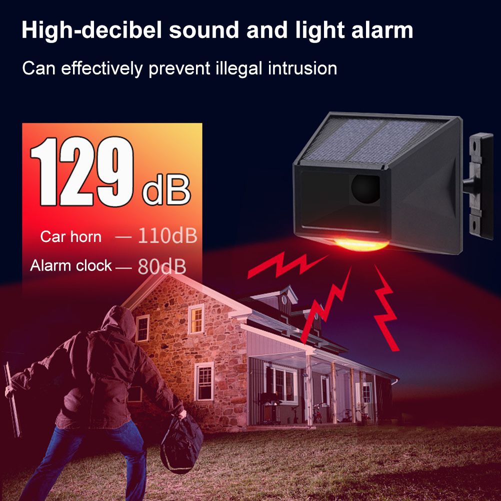 Solar Alarm Light with Motion Detector Outdoor Solar Strobe Light Remote Control Sound Alarm for Backyard Patch Farm Garage - Image 4