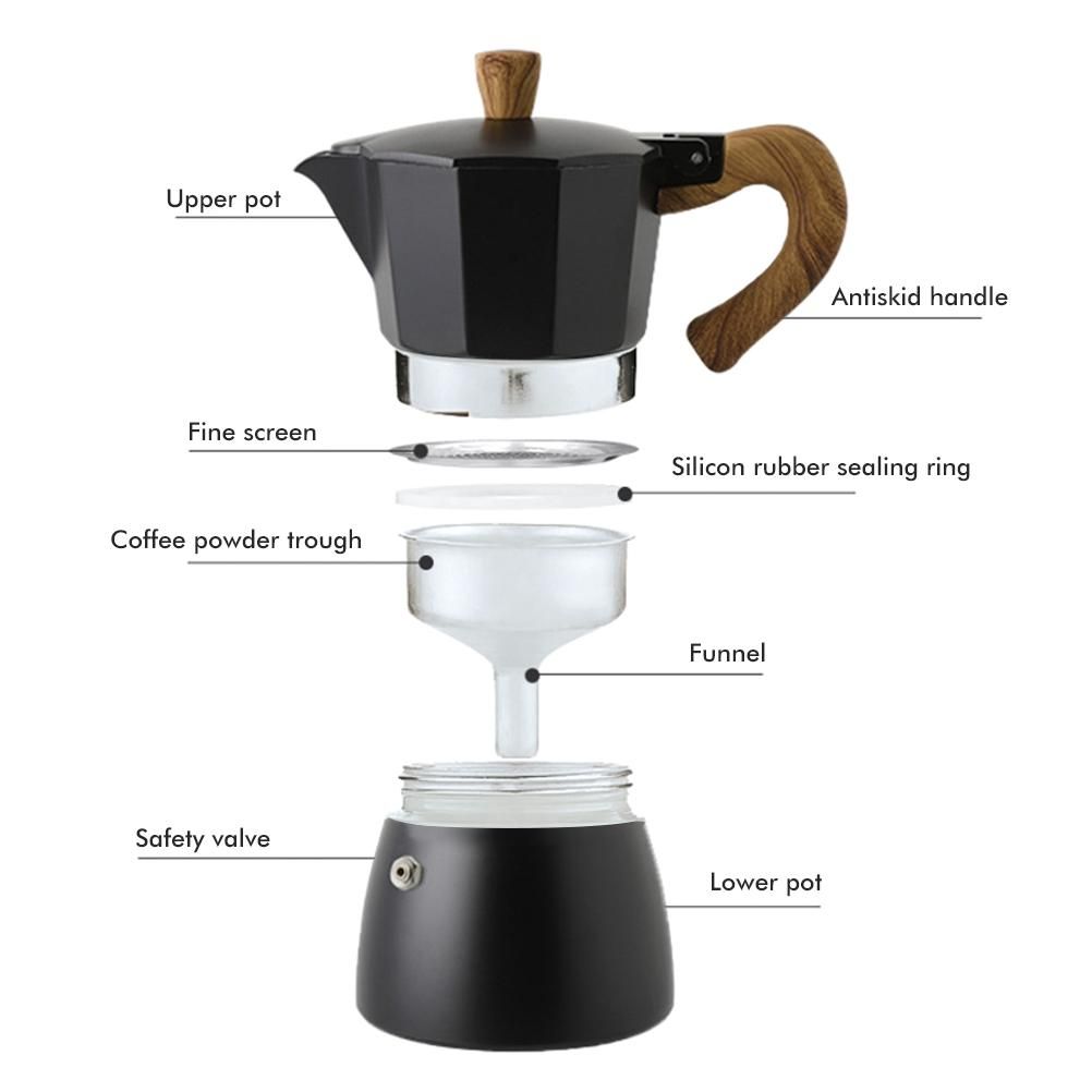 150ML/300ML Portable Aluminum Italian Style Espresso Maker Moka Pot Coffee Maker Household Mocha Cold Extract Pot for Making Cappuccino Latte - Image 4