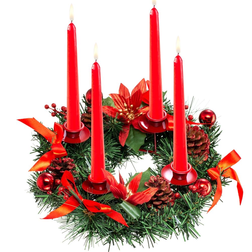 Christmas Advent Wreath Fir Wreath Christmas Arrangement Decorative Wreath with Candle Holder & Ribbon - Image 1