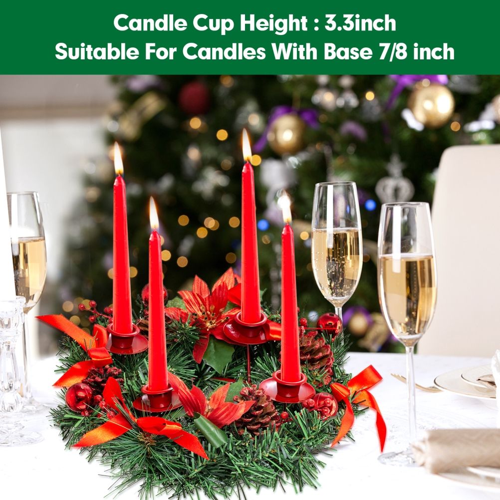 Christmas Advent Wreath Fir Wreath Christmas Arrangement Decorative Wreath with Candle Holder & Ribbon - Image 4