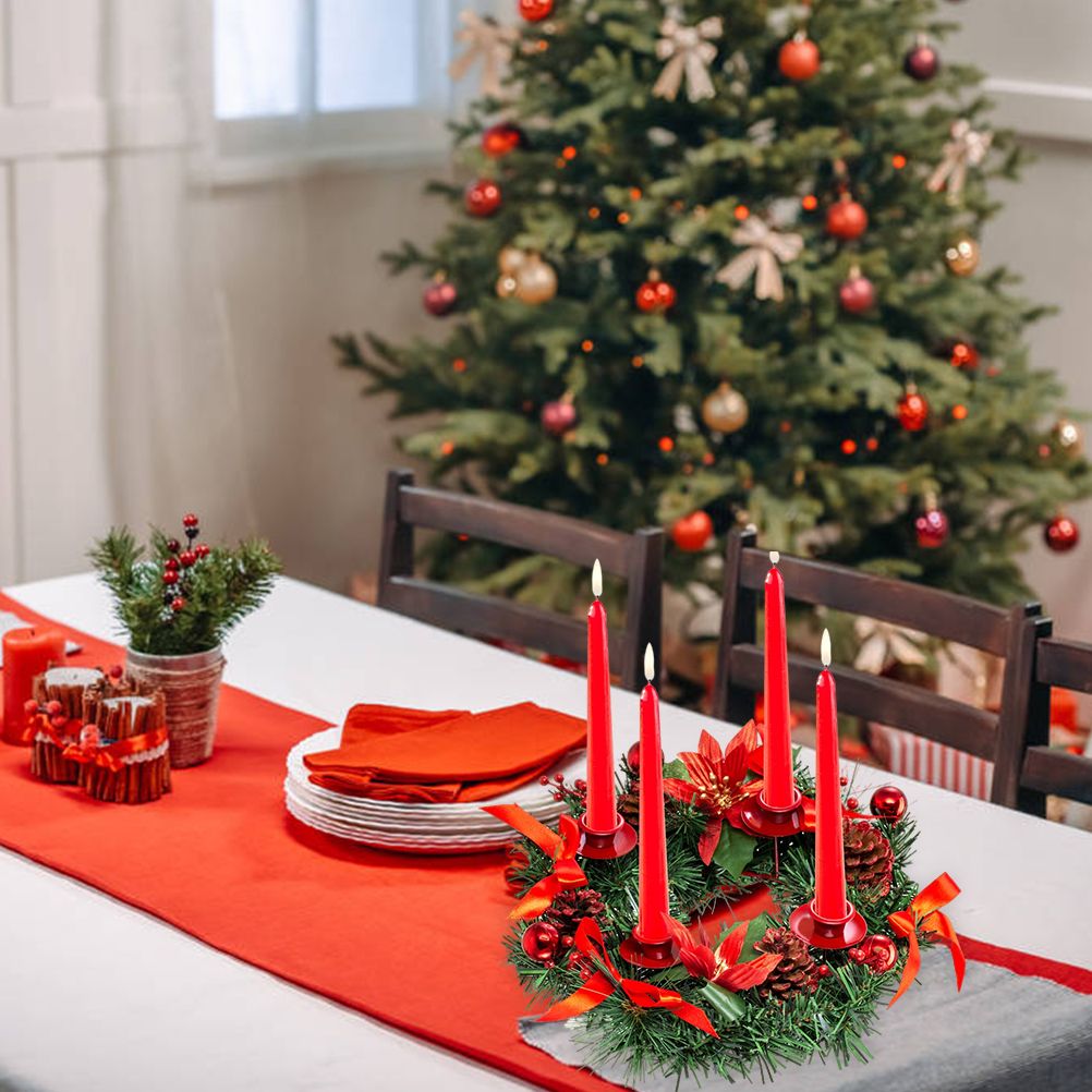 Christmas Advent Wreath Fir Wreath Christmas Arrangement Decorative Wreath with Candle Holder & Ribbon - Image 6