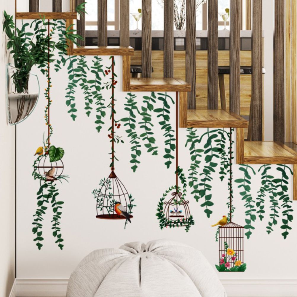 Bird Vine Tree Branch Birdcage Wall Decal Stickers Removable Plants Wall Art Jungle Wallpaper for Home Bedroom Living Room Decoration - Image 3