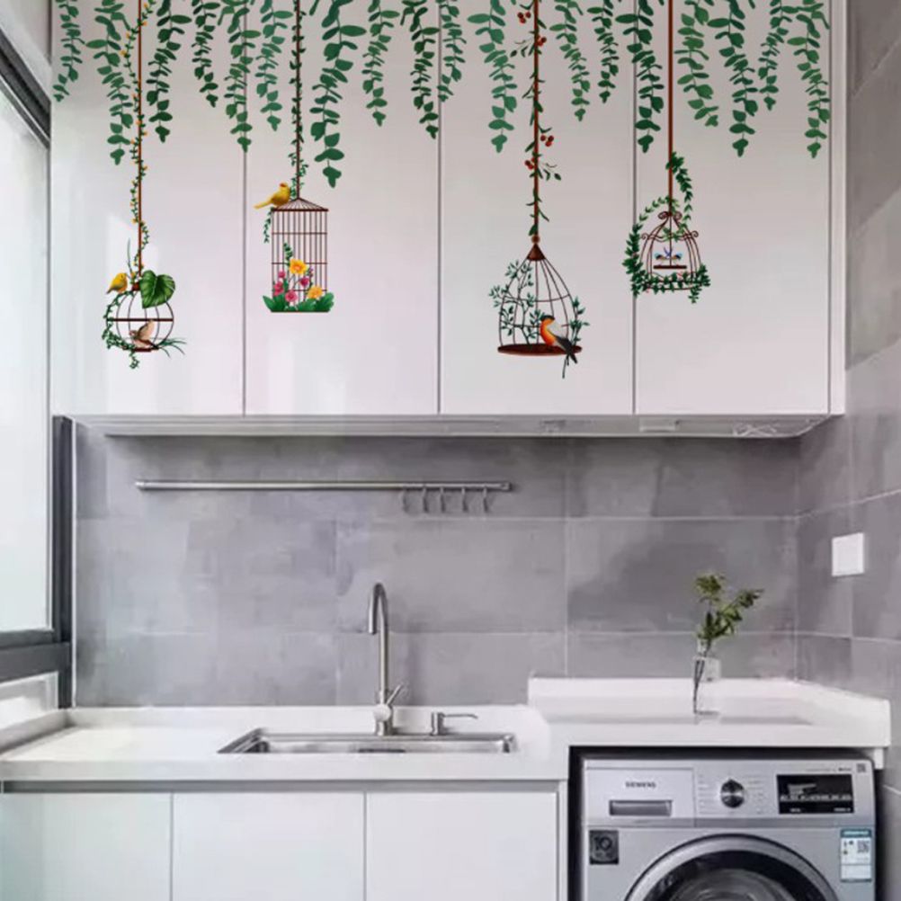 Bird Vine Tree Branch Birdcage Wall Decal Stickers Removable Plants Wall Art Jungle Wallpaper for Home Bedroom Living Room Decoration - Image 4