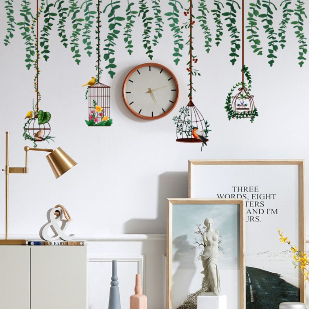 Bird Vine Tree Branch Birdcage Wall Decal Stickers Removable Plants Wall Art Jungle Wallpaper for Home Bedroom Living Room Decoration - Image 5