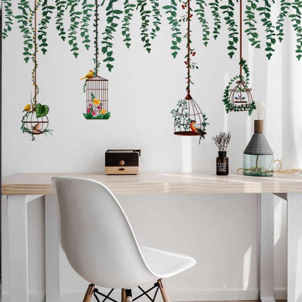 Bird Vine Tree Branch Birdcage Wall Decal Stickers Removable Plants Wall Art Jungle Wallpaper for Home Bedroom Living Room Decoration - Image 6