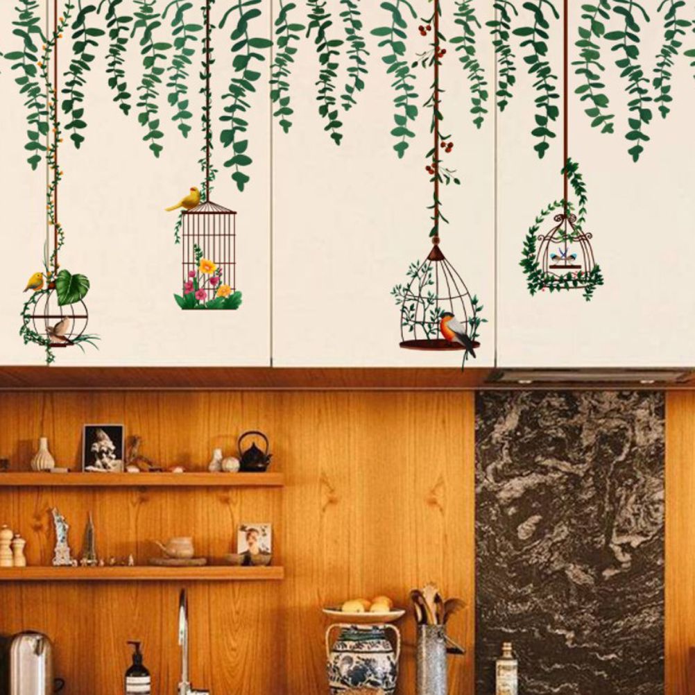 Bird Vine Tree Branch Birdcage Wall Decal Stickers Removable Plants Wall Art Jungle Wallpaper for Home Bedroom Living Room Decoration - Image 7