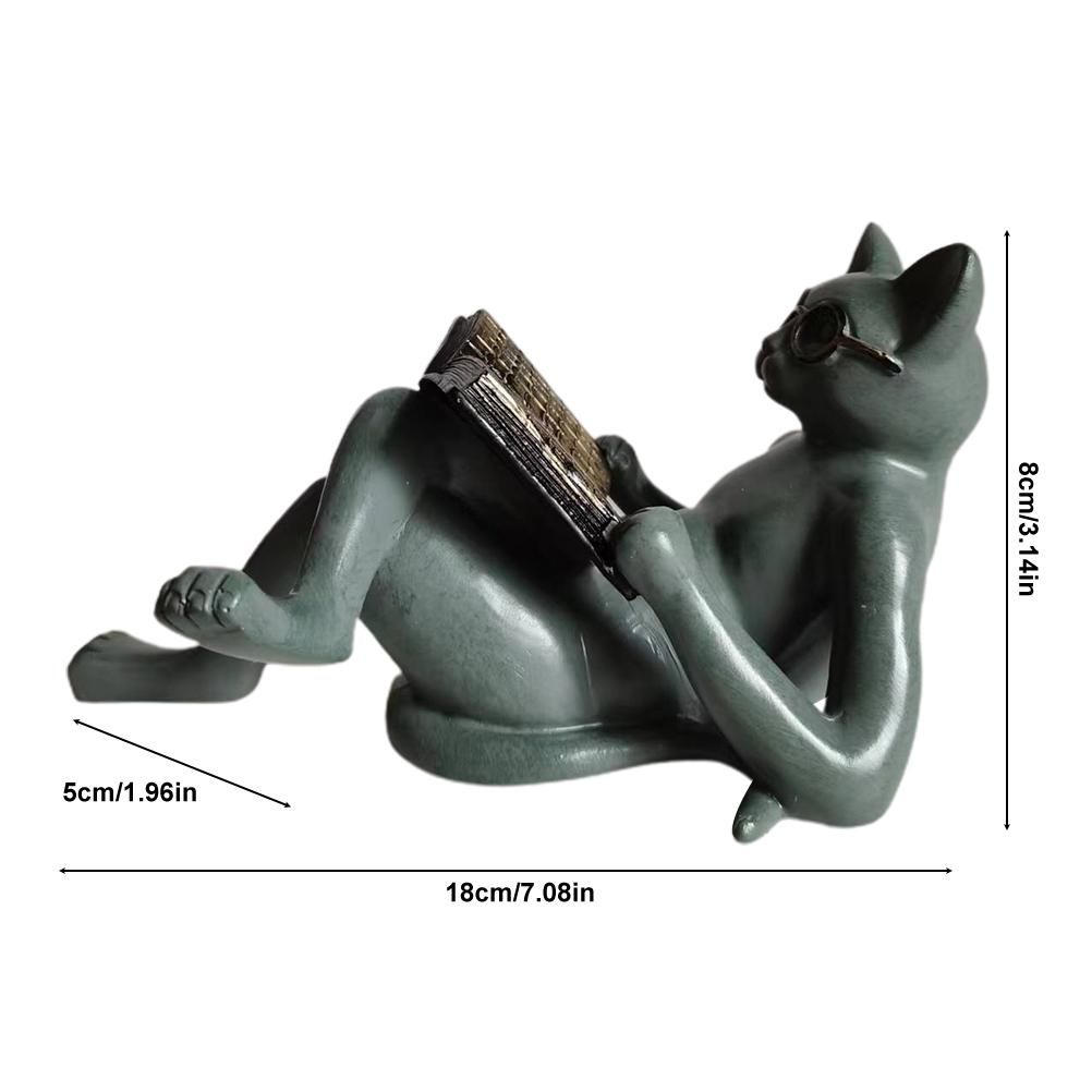 Literary Cat Resin Ornaments Garden Statue Decoration Reading Glasses Cat Crafts for Study and Office - Image 2