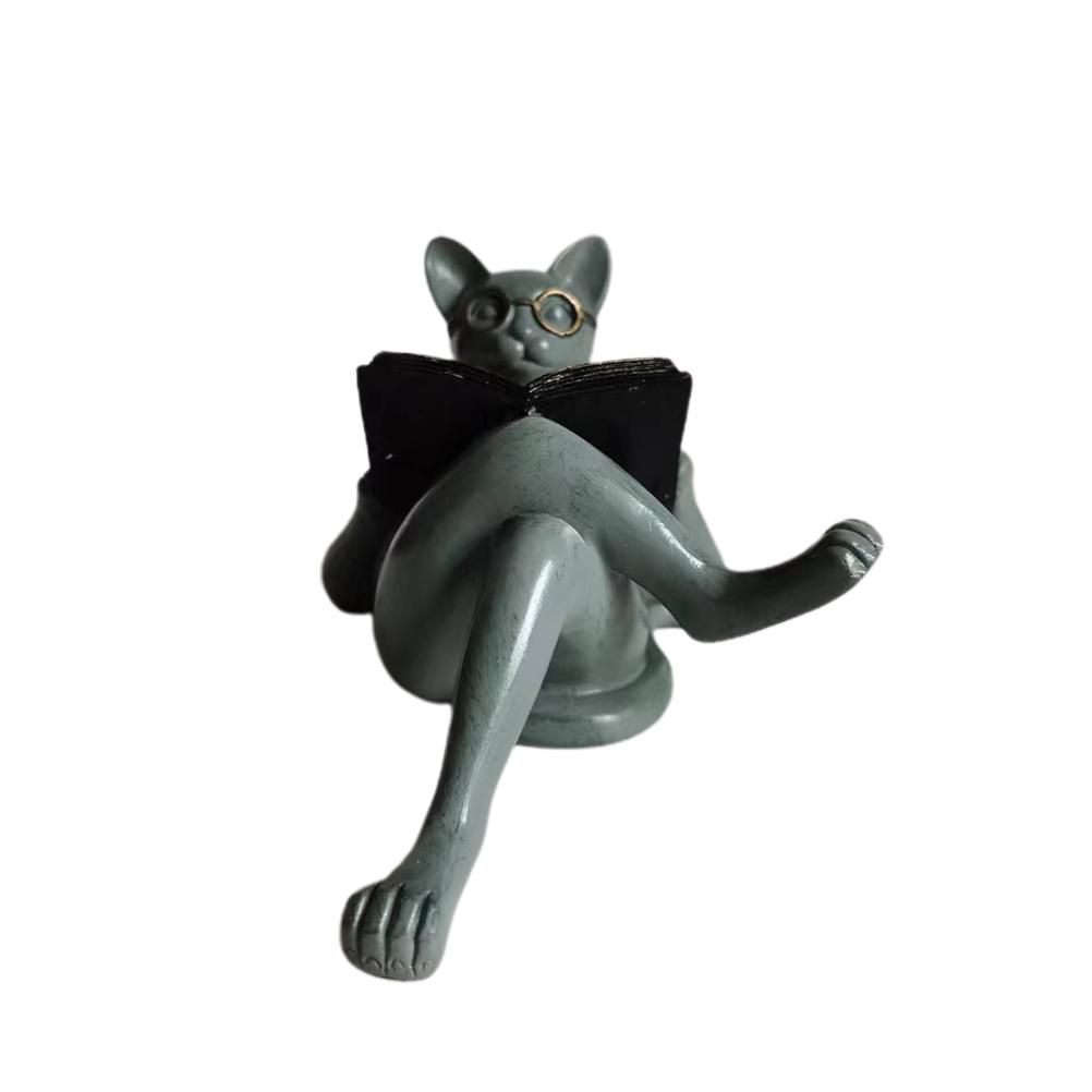 Literary Cat Resin Ornaments Garden Statue Decoration Reading Glasses Cat Crafts for Study and Office - Image 4