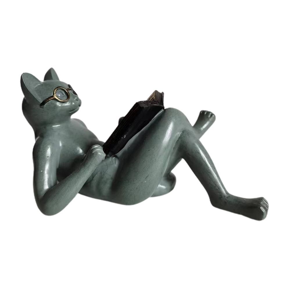 Literary Cat Resin Ornaments Garden Statue Decoration Reading Glasses Cat Crafts for Study and Office - Image 5