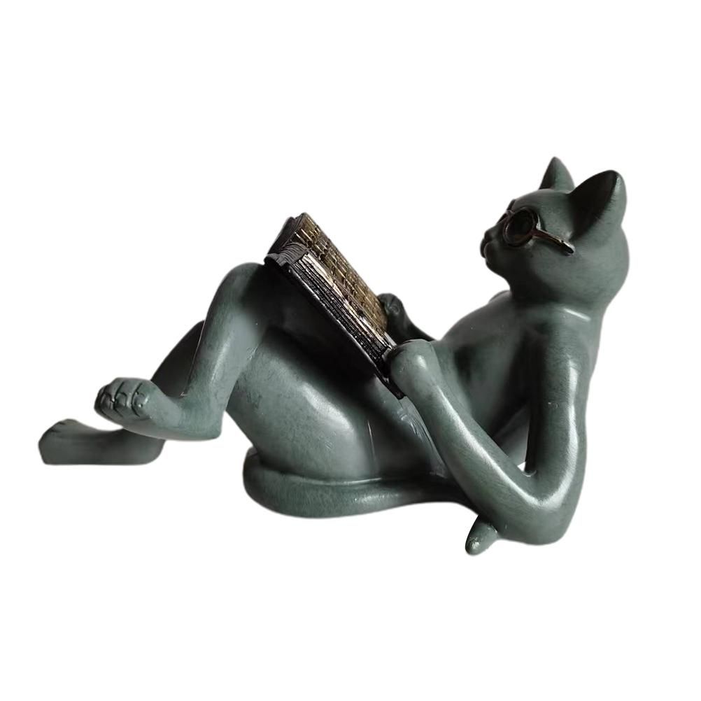 Literary Cat Resin Ornaments Garden Statue Decoration Reading Glasses Cat Crafts for Study and Office - Image 6