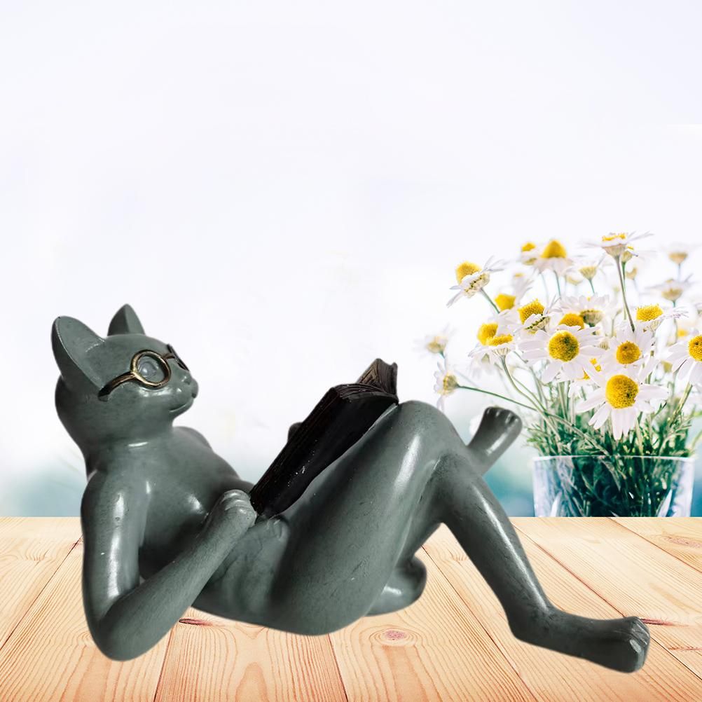 Literary Cat Resin Ornaments Garden Statue Decoration Reading Glasses Cat Crafts for Study and Office - Image 7