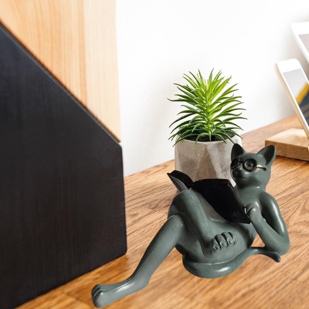 Literary Cat Resin Ornaments Garden Statue Decoration Reading Glasses Cat Crafts for Study and Office - Image 8