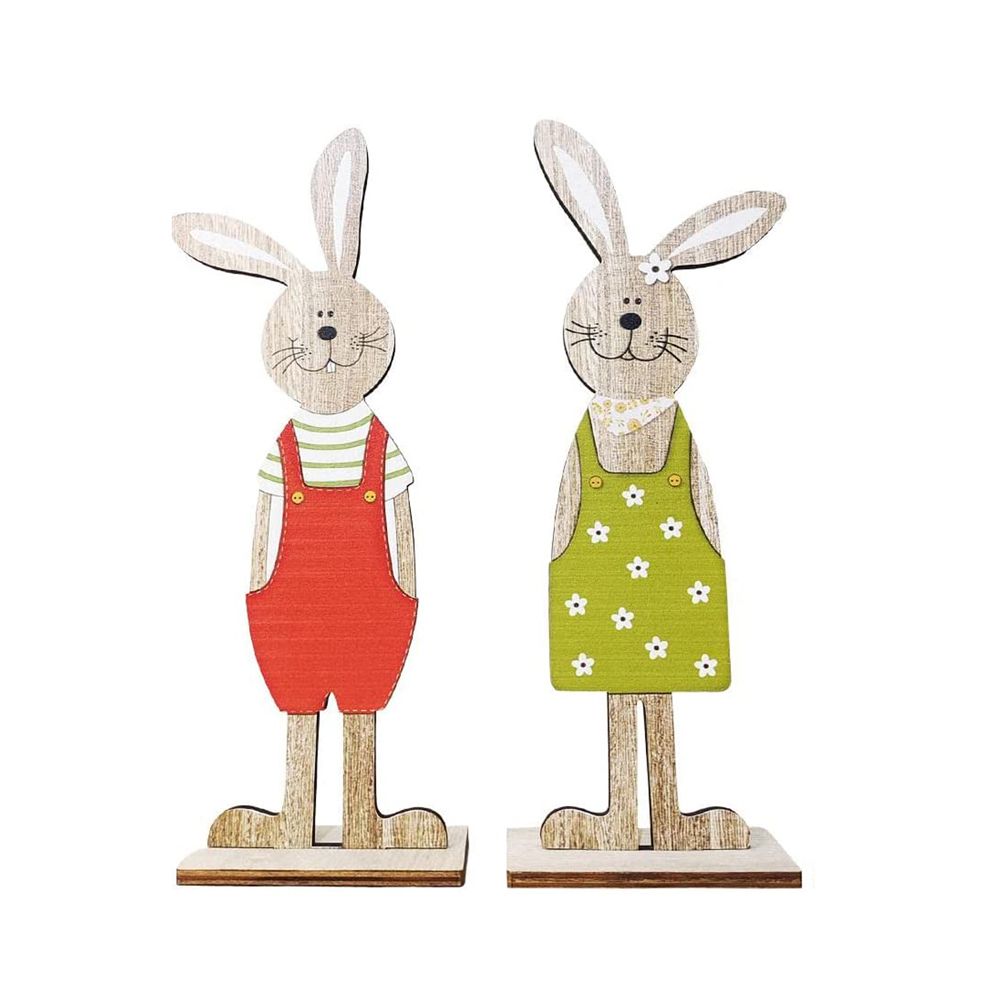 Easter Bunny Tabletop Decoration Cute Wooden Rabbit Figurines Ornament for Home Garden - Image 1