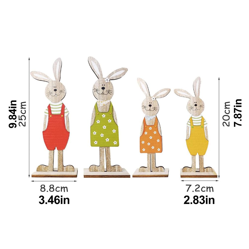 Easter Bunny Tabletop Decoration Cute Wooden Rabbit Figurines Ornament for Home Garden - Image 2