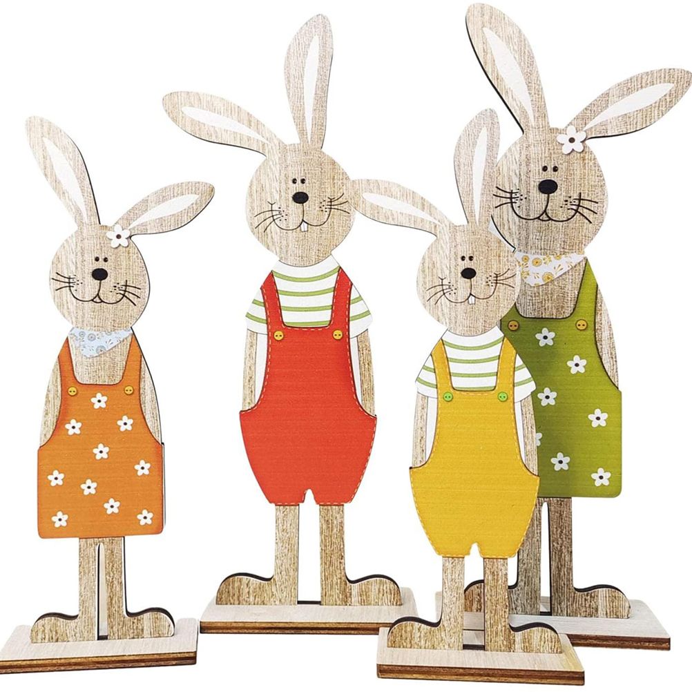 Easter Bunny Tabletop Decoration Cute Wooden Rabbit Figurines Ornament for Home Garden - Image 7