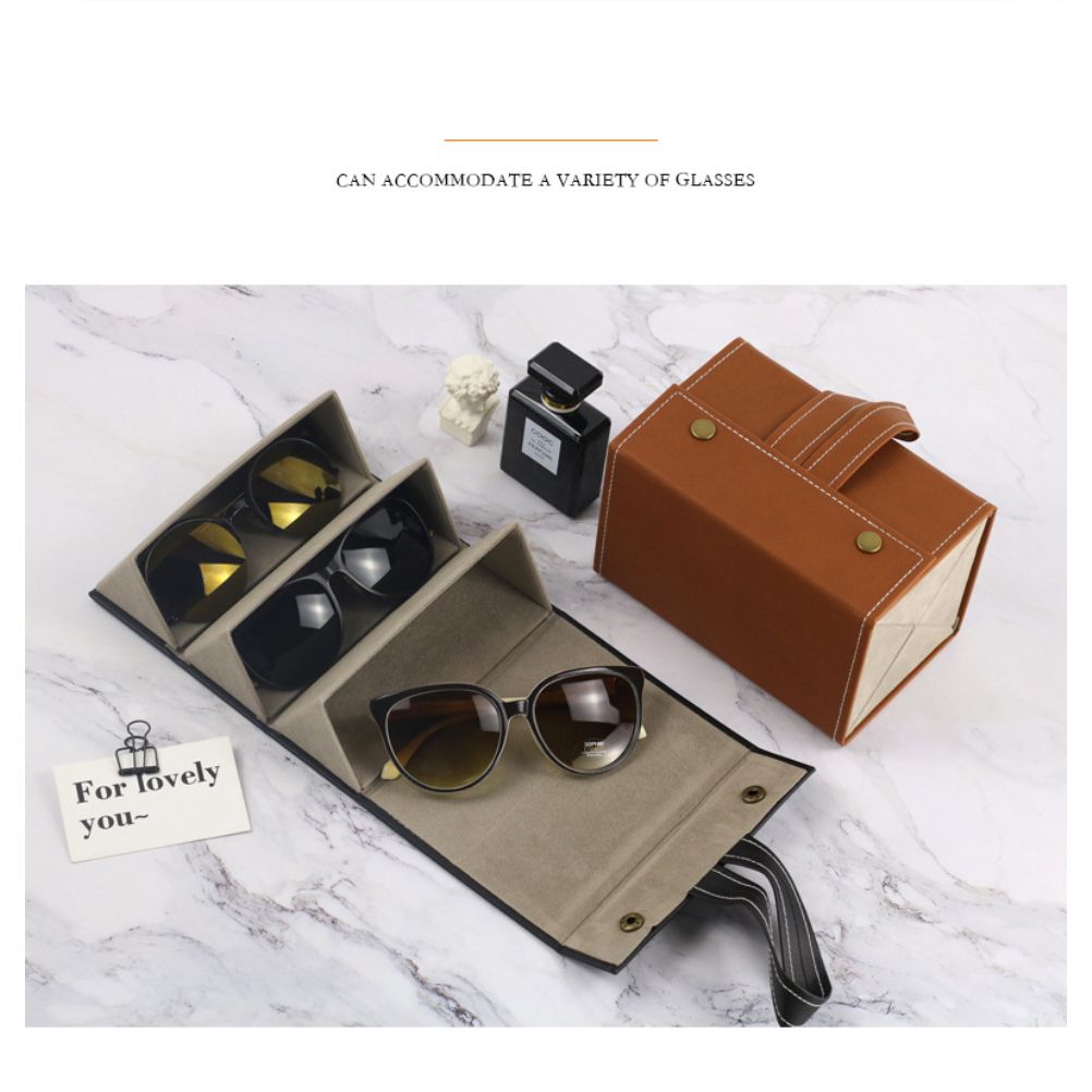 Multi Slot Sunglasses Organizer Foldable Glasses Jewelry Storage Box Portable PU Leather Eyeglasses Case for Storing Watches and Keys - Image 4