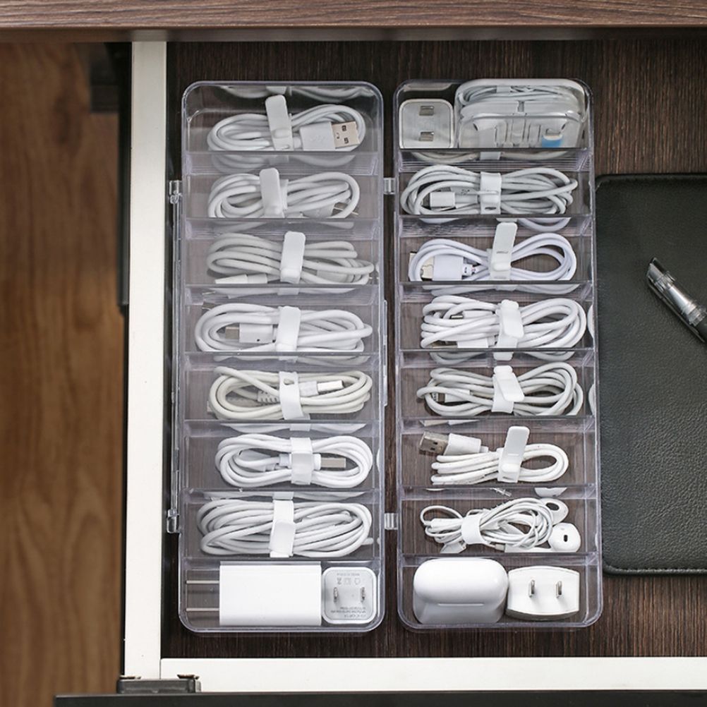 8 Grids Clear Plastic Cable Storage Box Data Cable Storage Container Save Space Cable Management Box for Storing Earrings Rings and Data Cables - Image 5