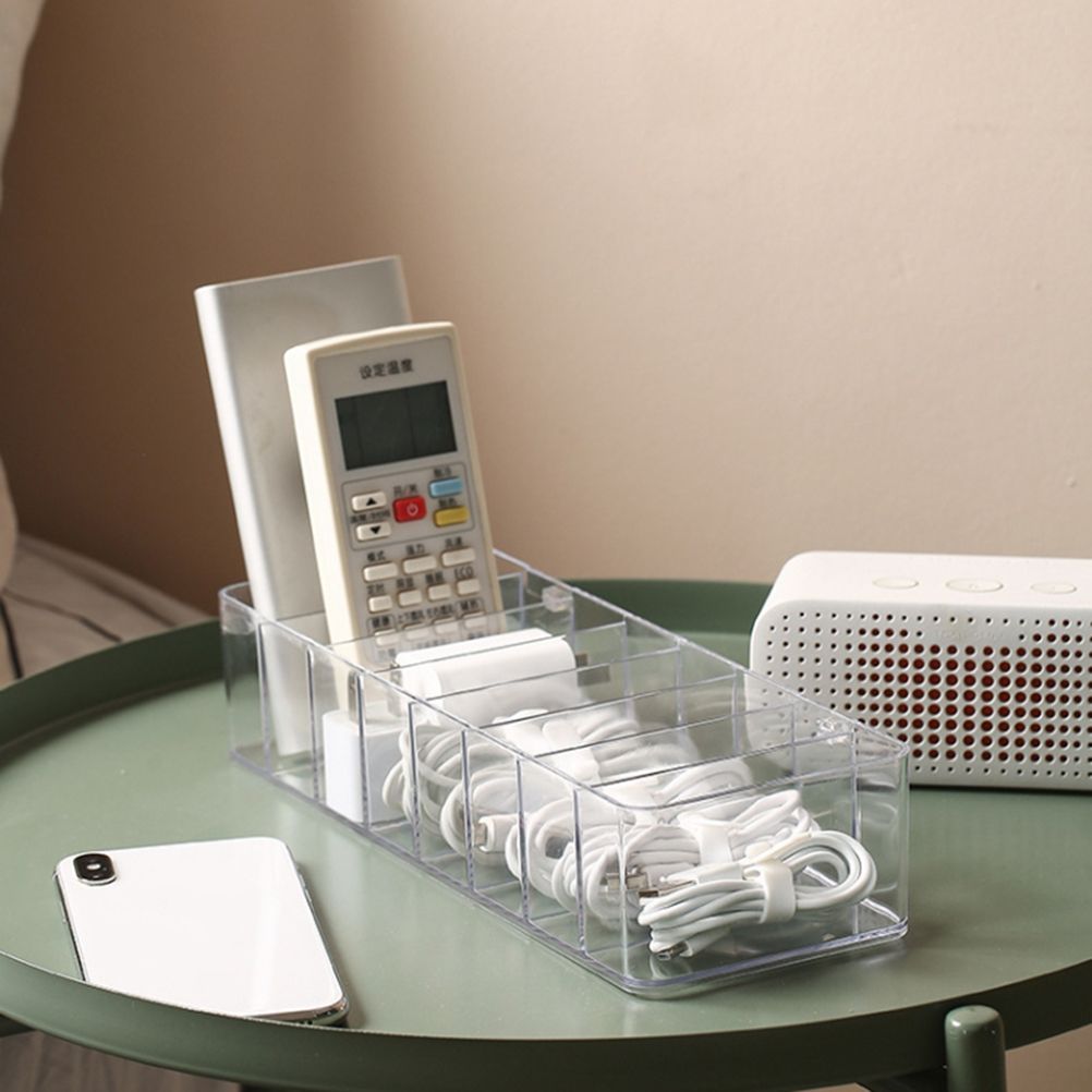 8 Grids Clear Plastic Cable Storage Box Data Cable Storage Container Save Space Cable Management Box for Storing Earrings Rings and Data Cables - Image 7