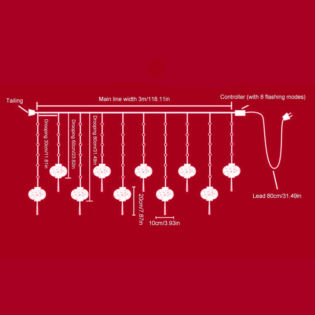 2022 New Year Red Lantern Curtain String Lights LED Spring Festival Fairy Light Street Festoon Light for Holidays Home Decor - Image 3