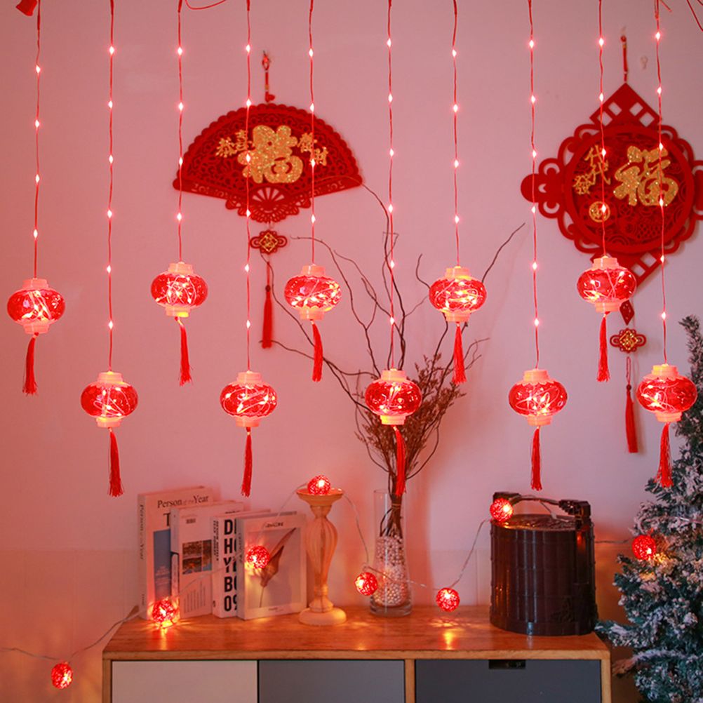 2022 New Year Red Lantern Curtain String Lights LED Spring Festival Fairy Light Street Festoon Light for Holidays Home Decor - Image 5