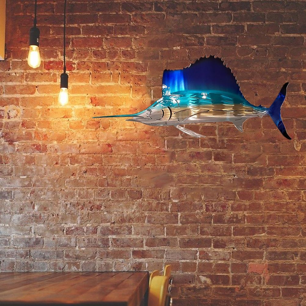 Metal Art Sailfish Sea Turtle Jellyfish Interior Decoration Crafts Wall Hanging Mount Decoration Home Decor Gift - Image 4