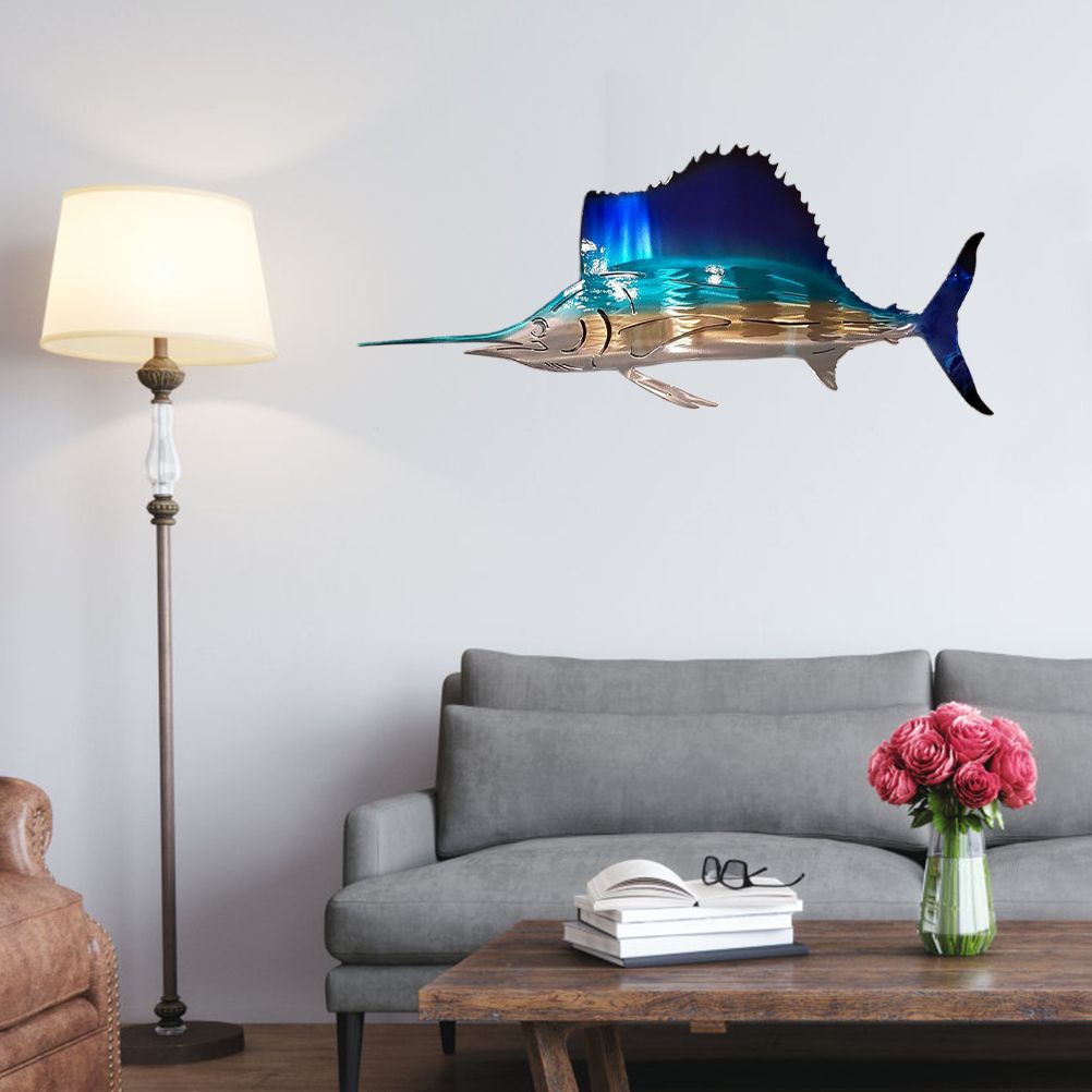 Metal Art Sailfish Sea Turtle Jellyfish Interior Decoration Crafts Wall Hanging Mount Decoration Home Decor Gift - Image 5
