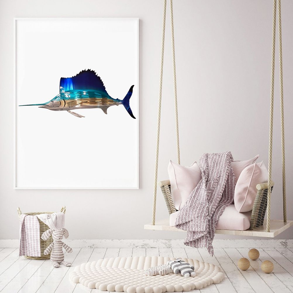Metal Art Sailfish Sea Turtle Jellyfish Interior Decoration Crafts Wall Hanging Mount Decoration Home Decor Gift - Image 6