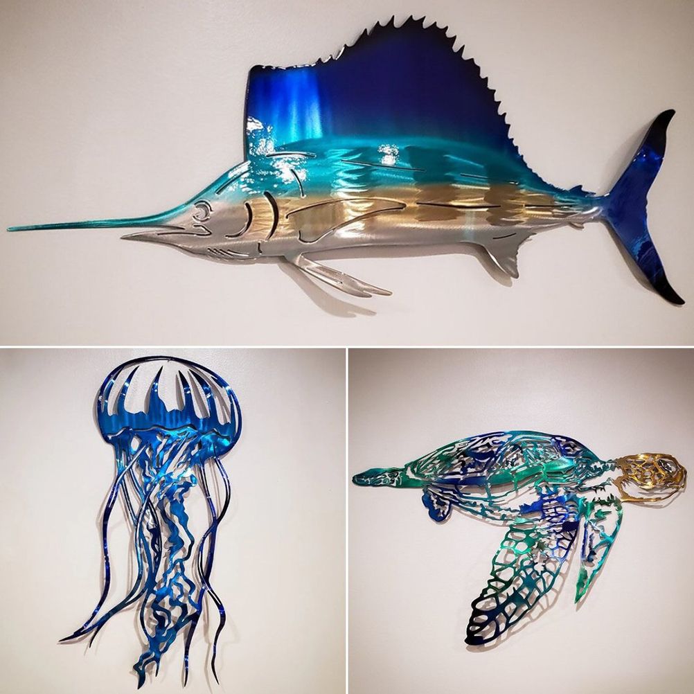 Metal Art Sailfish Sea Turtle Jellyfish Interior Decoration Crafts Wall Hanging Mount Decoration Home Decor Gift - Image 7