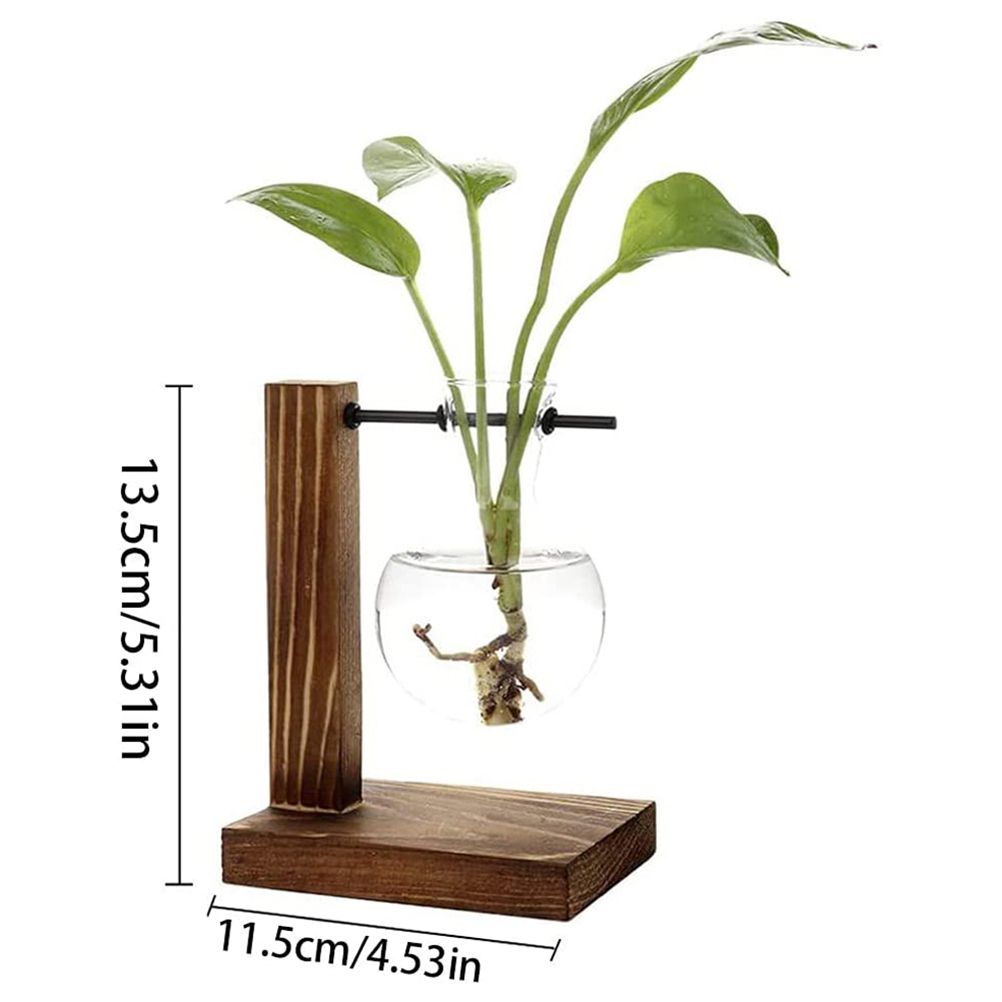 Transparent Vase Desktop Wooden Stand Glass Clear Plant Vase for Home Table Desk Interior Decoration - Image 2