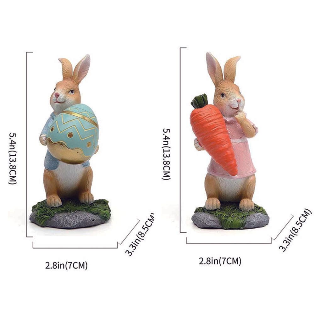 Easter Bunny Figurines with Carrot Cute Resin Bunny Rabbit Statue Resin Crafts Ornaments Easter Gifts for Children - Image 2