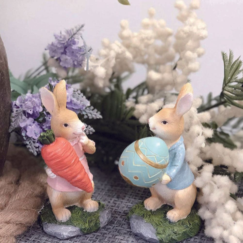 Easter Bunny Figurines with Carrot Cute Resin Bunny Rabbit Statue Resin Crafts Ornaments Easter Gifts for Children - Image 5