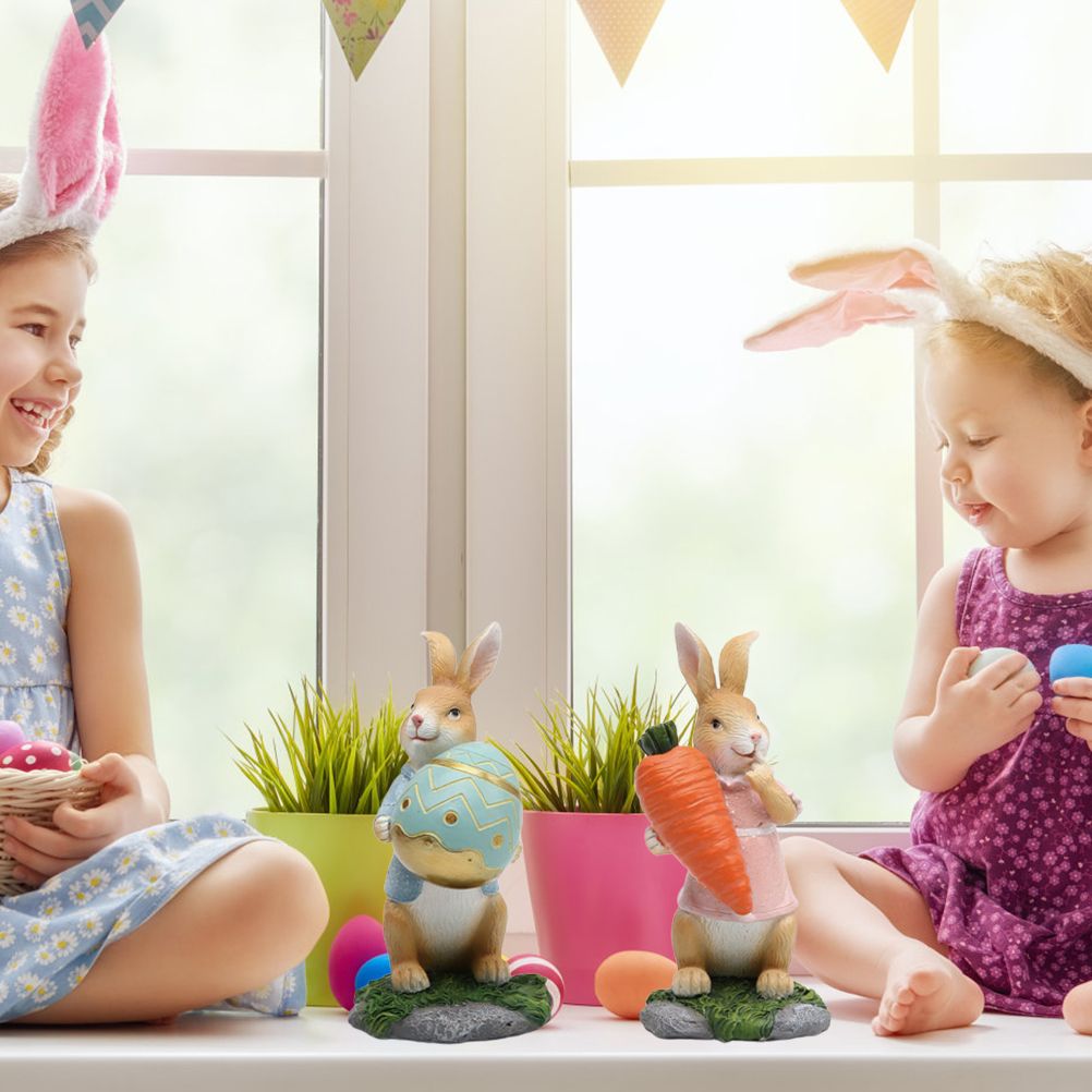 Easter Bunny Figurines with Carrot Cute Resin Bunny Rabbit Statue Resin Crafts Ornaments Easter Gifts for Children - Image 8