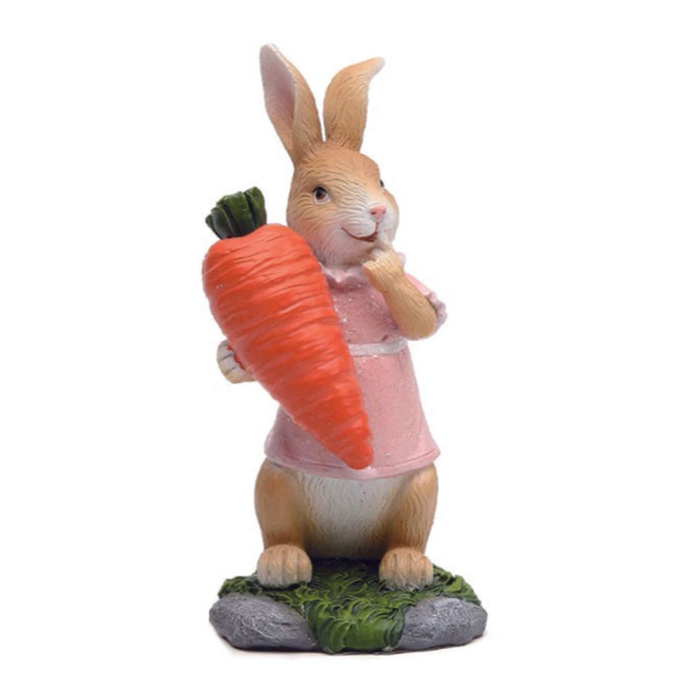 Easter Bunny Figurines with Carrot Cute Resin Bunny Rabbit Statue Resin Crafts Ornaments Easter Gifts for Children - Image 1