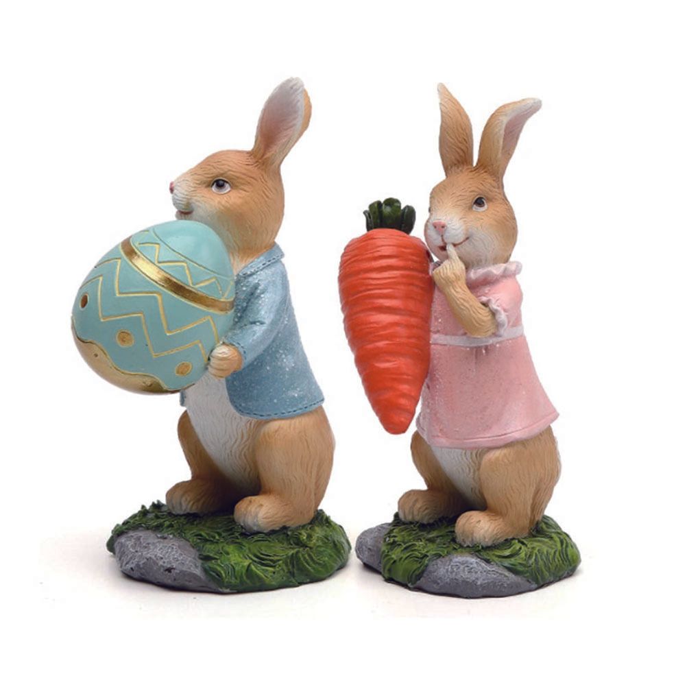 Easter Bunny Figurines with Carrot Cute Resin Bunny Rabbit Statue Resin Crafts Ornaments Easter Gifts for Children - Image 3