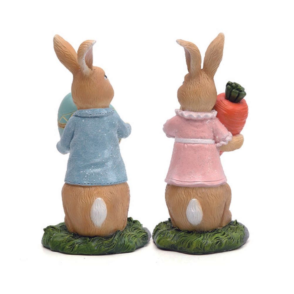 Easter Bunny Figurines with Carrot Cute Resin Bunny Rabbit Statue Resin Crafts Ornaments Easter Gifts for Children - Image 4
