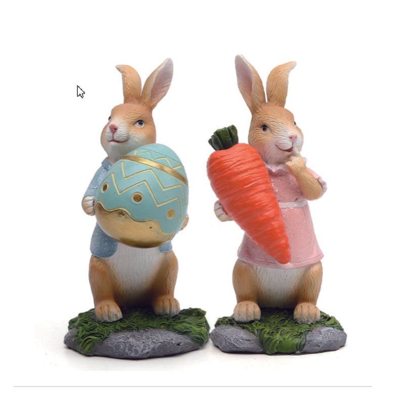 Easter Bunny Figurines with Carrot Cute Resin Bunny Rabbit Statue Resin Crafts Ornaments Easter Gifts for Children - Image 6