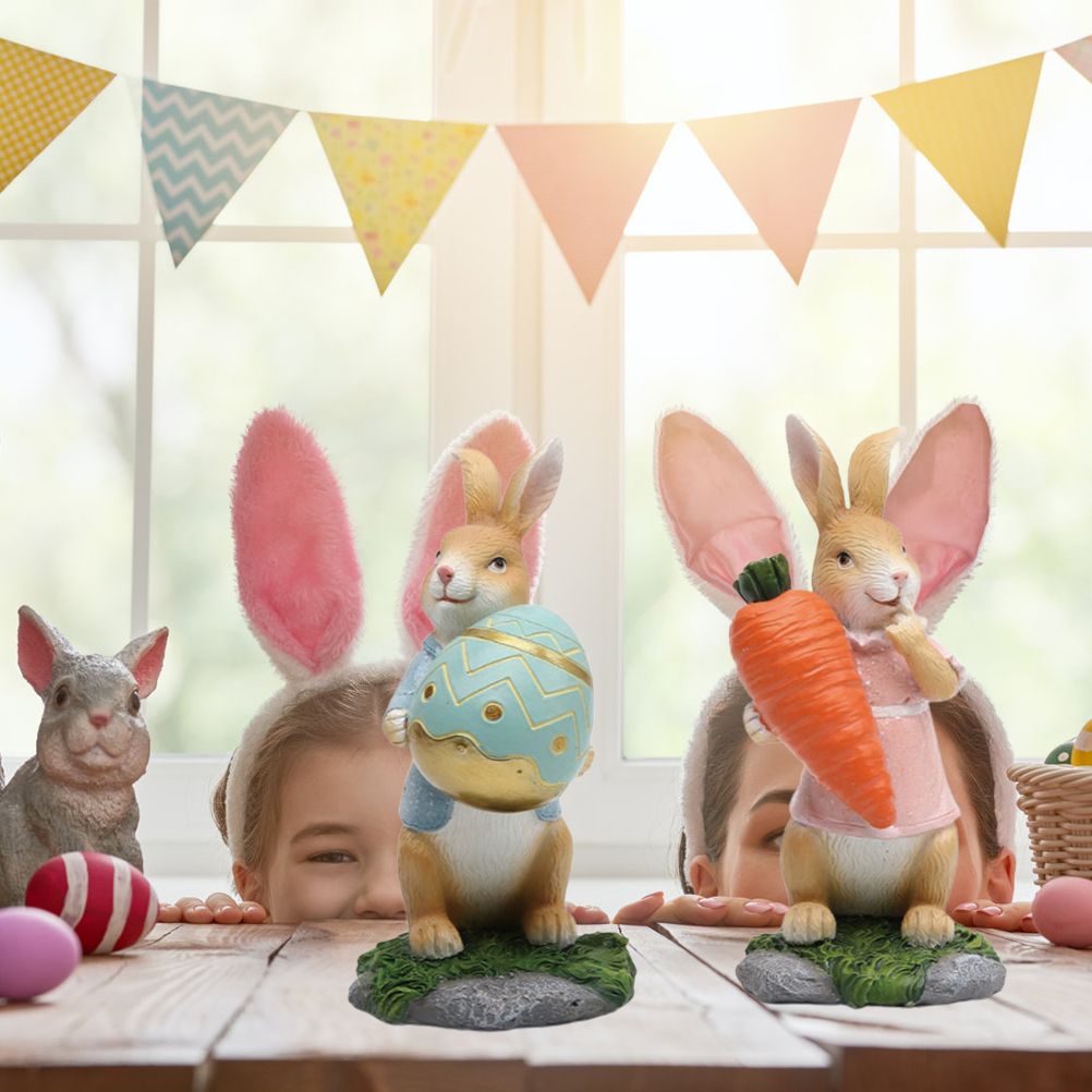 Easter Bunny Figurines with Carrot Cute Resin Bunny Rabbit Statue Resin Crafts Ornaments Easter Gifts for Children - Image 7
