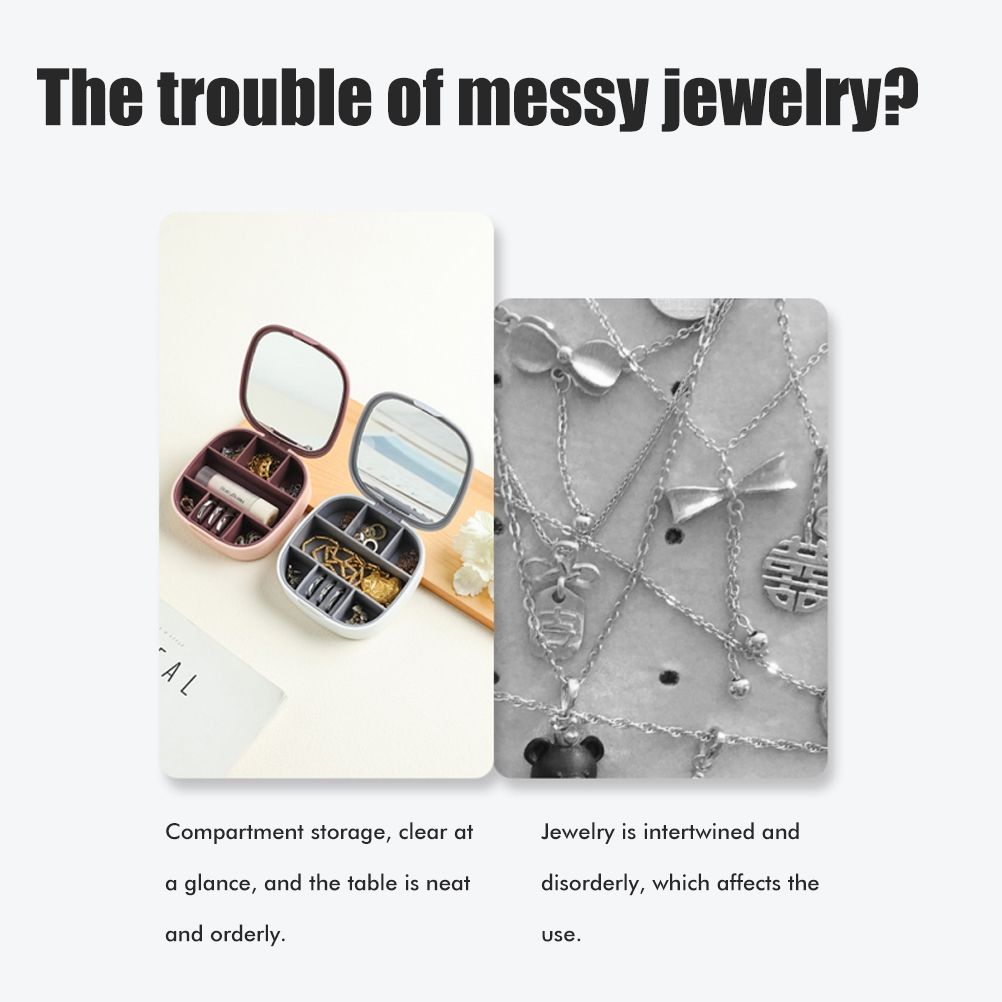Travel Jewellery Box Portable Small Jewellery Box Organizer with Mirror Mini Jewelry Storage Case for Rings Earrings Necklaces Gifts - Image 3