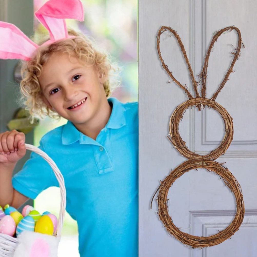 DIY Bunny Shaped Grapevine Wreath Easter Bunny Wreath Foldable Rabbit Rattan Garland for Courtyard and Lawn Decor - Image 4