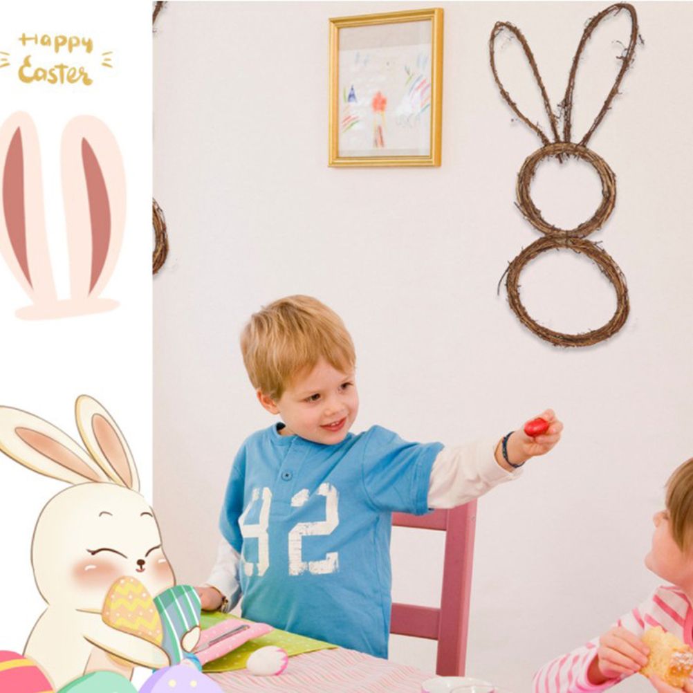 DIY Bunny Shaped Grapevine Wreath Easter Bunny Wreath Foldable Rabbit Rattan Garland for Courtyard and Lawn Decor - Image 5