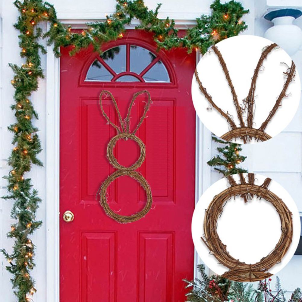 DIY Bunny Shaped Grapevine Wreath Easter Bunny Wreath Foldable Rabbit Rattan Garland for Courtyard and Lawn Decor - Image 6